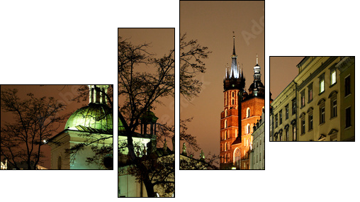 Night view of the Market Square in Krakow, Poland - Vierteiliges Leinwandbild, Viertychon