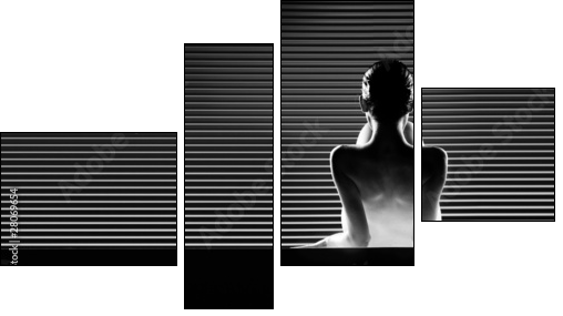 black and white back view artistic nude, on striped background. - Vierteiliges Leinwandbild, Viertychon