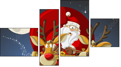 Santa-Claus on sleigh with reindeers - Vierteiliges Leinwandbild, Viertychon