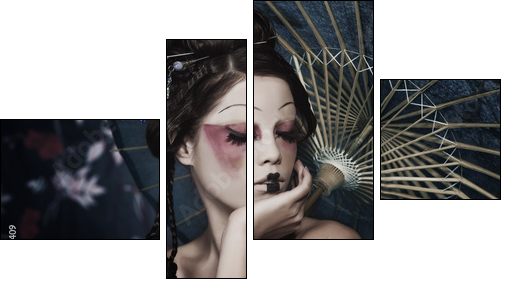 portrait of a beautiful white girl in geisha style - Vierteiliges Leinwandbild, Viertychon