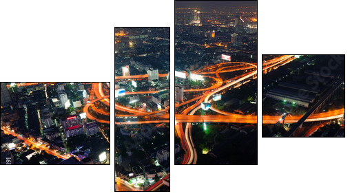 Autoroute Ã©changeur Bangkok, ThaÃ¯lande - Vierteiliges Leinwandbild, Viertychon