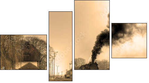 Old retro steam train - Vierteiliges Leinwandbild, Viertychon