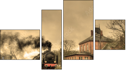 Old retro steam train - Vierteiliges Leinwandbild, Viertychon