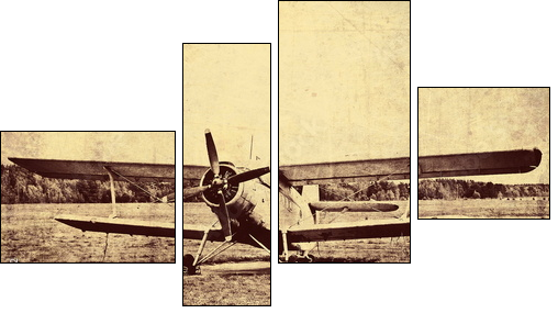 Vintage photo of an old biplane - Vierteiliges Leinwandbild, Viertychon