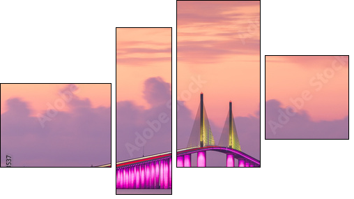 Sunshine Skyway Bridge spanning the Lower Tampa Bay - Vierteiliges Leinwandbild, Viertychon