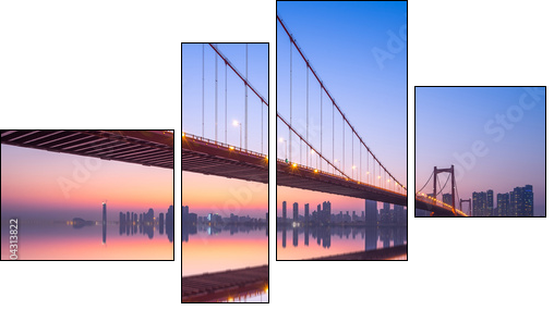 Wuhan parrot shoal yangtze river bridge in nightfall, hubei, China, suspension bridge - Vierteiliges Leinwandbild, Viertychon