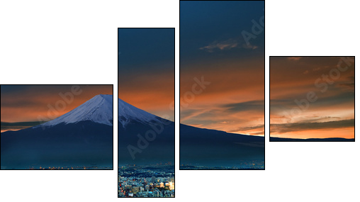 Surreal view of Yokohama city and Mt. Fuji - Vierteiliges Leinwandbild, Viertychon