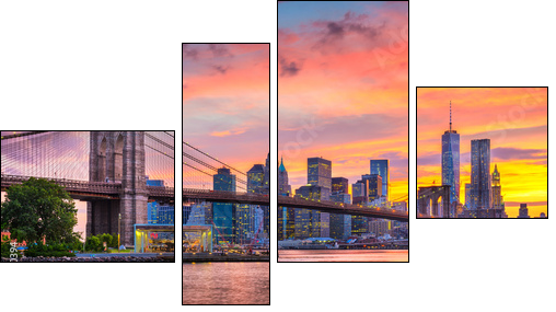 Lower Manhattan Skyline and Brooklyn Bridge - Vierteiliges Leinwandbild, Viertychon