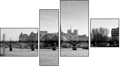 notre dame de paris noir et blanc - Vierteiliges Leinwandbild, Viertychon