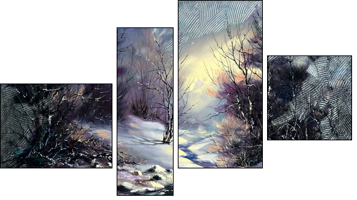 Landscape with winter wood small river - Vierteiliges Leinwandbild, Viertychon