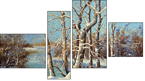 Winter landscape on the bank of the river - Vierteiliges Leinwandbild, Viertychon