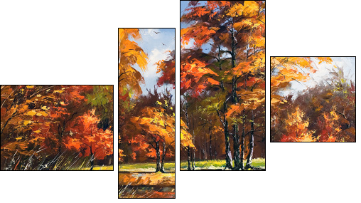 Autumn landscape on the bank of the river - Vierteiliges Leinwandbild, Viertychon