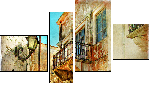 pictorial old streets of Greece - Vierteiliges Leinwandbild, Viertychon