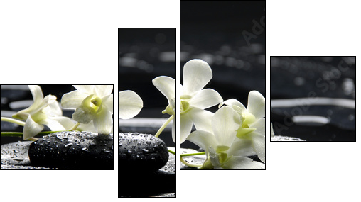 Zen stones and white orchids with reflection - Vierteiliges Leinwandbild, Viertychon