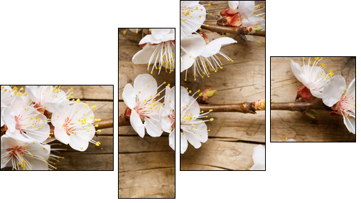 Wood background with spring blossom - Vierteiliges Leinwandbild, Viertychon