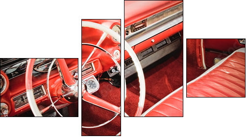 classic car interior with red leather upholstery - Vierteiliges Leinwandbild, Viertychon