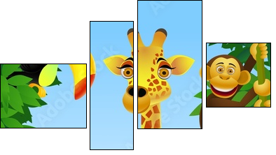 Wild animal cartoon - Vierteiliges Leinwandbild, Viertychon
