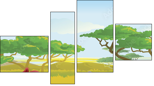 Cute African safari animal cartoon scene - Vierteiliges Leinwandbild, Viertychon