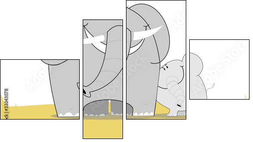 slonie - Vierteiliges Leinwandbild, Viertychon