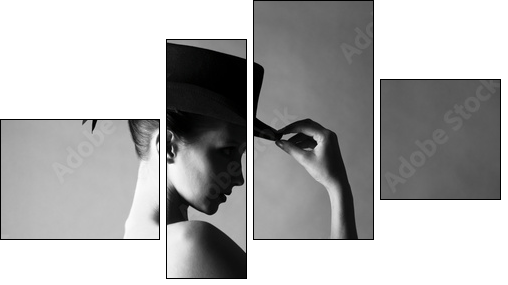 Naked lady with hat - Vierteiliges Leinwandbild, Viertychon