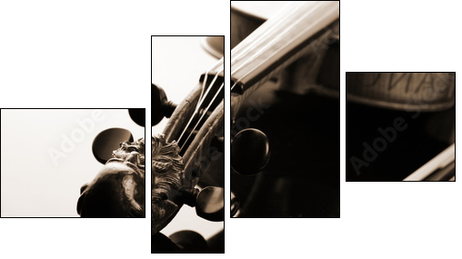 Violin and bow on dark background - Vierteiliges Leinwandbild, Viertychon