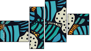 Creative seamless pattern in the style of Picasso. Various hand-drawn geometric shapes in turquoise, gold tones. Grunge texture. Minimalistic vintage design. Crazy art Wallpaper. Vector illustration. - Vierteiliges Leinwandbild, Viertychon