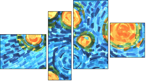 abstract background freehand living materials, colored masks curls, starry night - Vierteiliges Leinwandbild, Viertychon