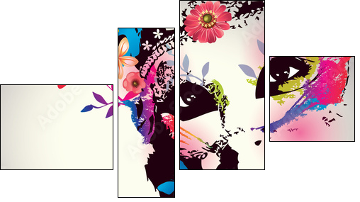 Girl with mask/Vector illustration - Vierteiliges Leinwandbild, Viertychon