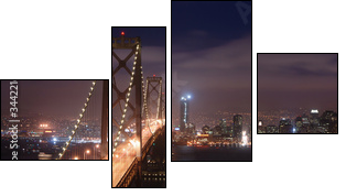 bay bridge and san francisco at night panorama - Vierteiliges Leinwandbild, Viertychon
