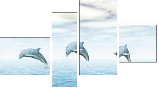 Jumping Dolphins - Springende Delfine - Vierteiliges Leinwandbild, Viertychon