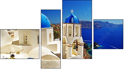 beautiful Santorini view of caldera with churches - Vierteiliges Leinwandbild, Viertychon