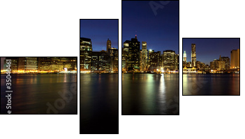 Lower Manhattan panorama at dusk, New York - Vierteiliges Leinwandbild, Viertychon