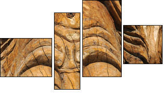 Face carved into an olive tree trunk in Matala - Vierteiliges Leinwandbild, Viertychon