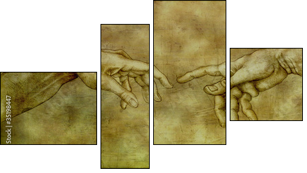 After Michelangelo - Adam and God - Vierteiliges Leinwandbild, Viertychon
