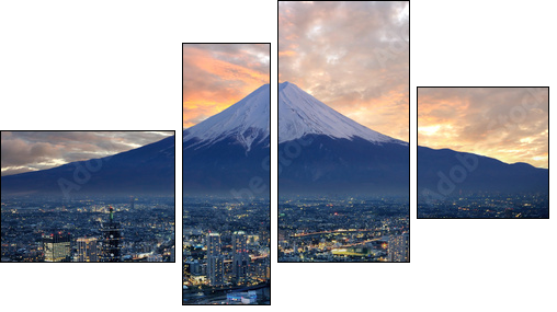 Surreal view of Yokohama city and Mt. Fuji - Vierteiliges Leinwandbild, Viertychon