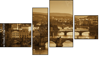 View at The Charles Bridge  and Vltava river, Sepia - Vierteiliges Leinwandbild, Viertychon