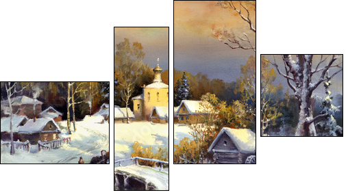 Rural landscape, oil on a canvas - Vierteiliges Leinwandbild, Viertychon
