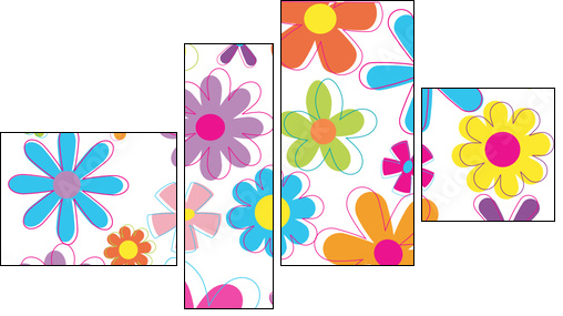 Multicolored retro styled flowers - Vierteiliges Leinwandbild, Viertychon