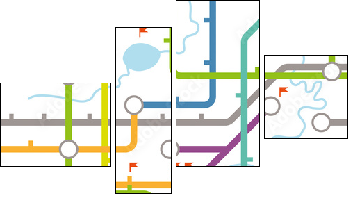 Subway map texture - Vierteiliges Leinwandbild, Viertychon