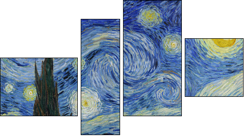 Vincent van Gogh, (1853-1890) The Starry Night, 1889, oil on canvas. Museum of Modern Art, New York City. - Vierteiliges Leinwandbild, Viertychon
