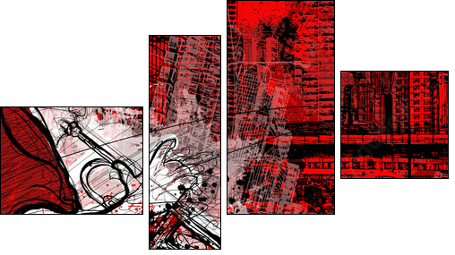 trumpeter on a grunge cityscape background - Vierteiliges Leinwandbild, Viertychon