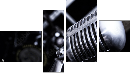 Retro Mikrofon - Vierteiliges Leinwandbild, Viertychon