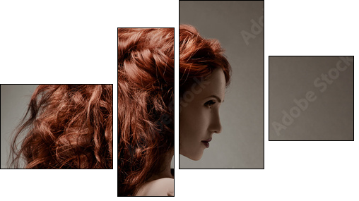 Beautiful woman with curly hairstyle against gray background - Vierteiliges Leinwandbild, Viertychon