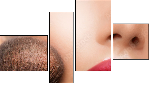 Make-up closeup. Cosmetic Powder Brush. Perfect Skin - Vierteiliges Leinwandbild, Viertychon
