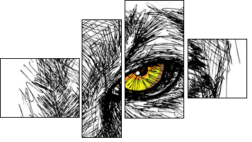 Hand drawn Sketch of a lion looking intently at the camera - Vierteiliges Leinwandbild, Viertychon