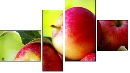 ripe red apples on table - Vierteiliges Leinwandbild, Viertychon