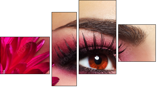Beautiful Eye Makeup with Aster Flower - Vierteiliges Leinwandbild, Viertychon