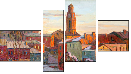 the city landscape of Vitebsk drawn with oil on a canvas - Vierteiliges Leinwandbild, Viertychon