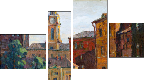 the city landscape of Vitebsk drawn with oil on a canvas - Vierteiliges Leinwandbild, Viertychon