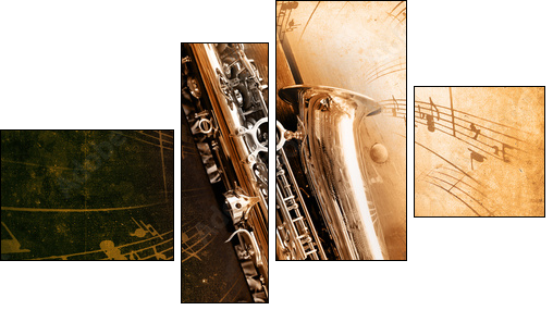 Old Saxophone with dirty background - Vierteiliges Leinwandbild, Viertychon